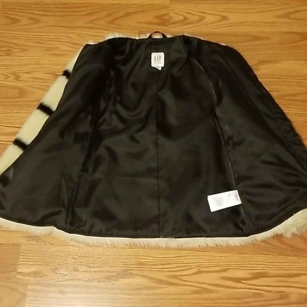GAP Cream Faux Fur Jacket with Black Stripes